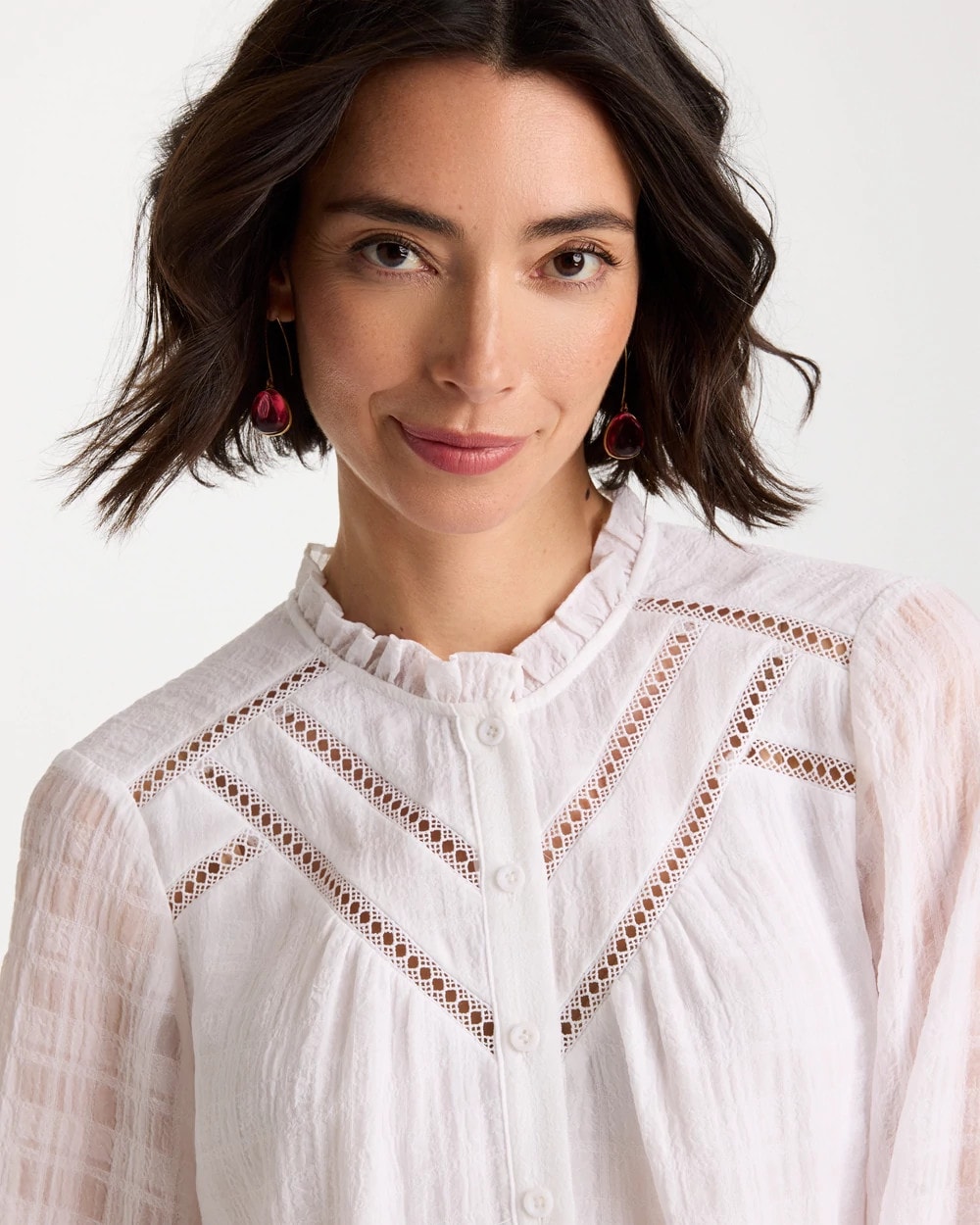 Cutwork Trim Chiffon Blouse
