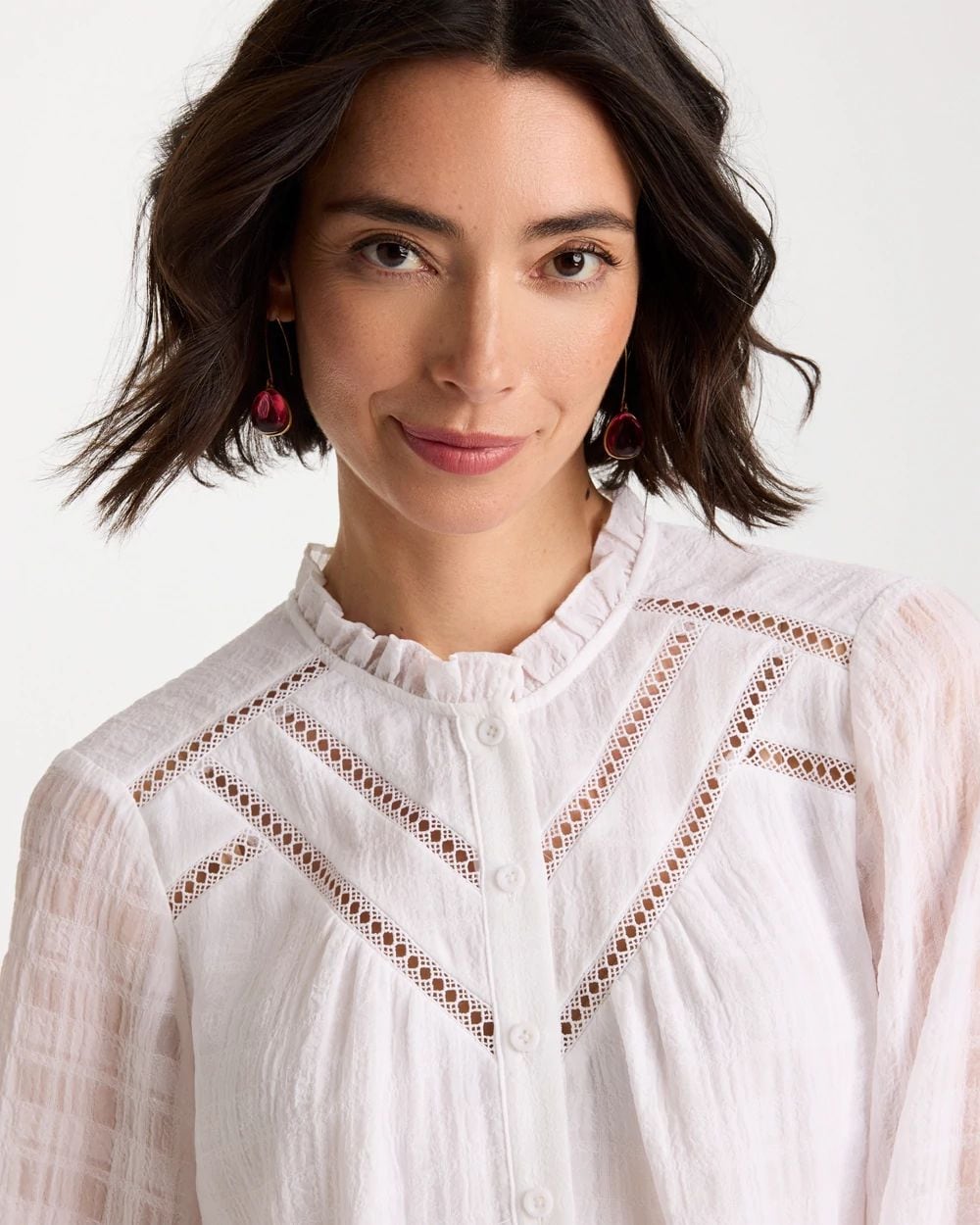 Cutwork Trim Chiffon Blouse