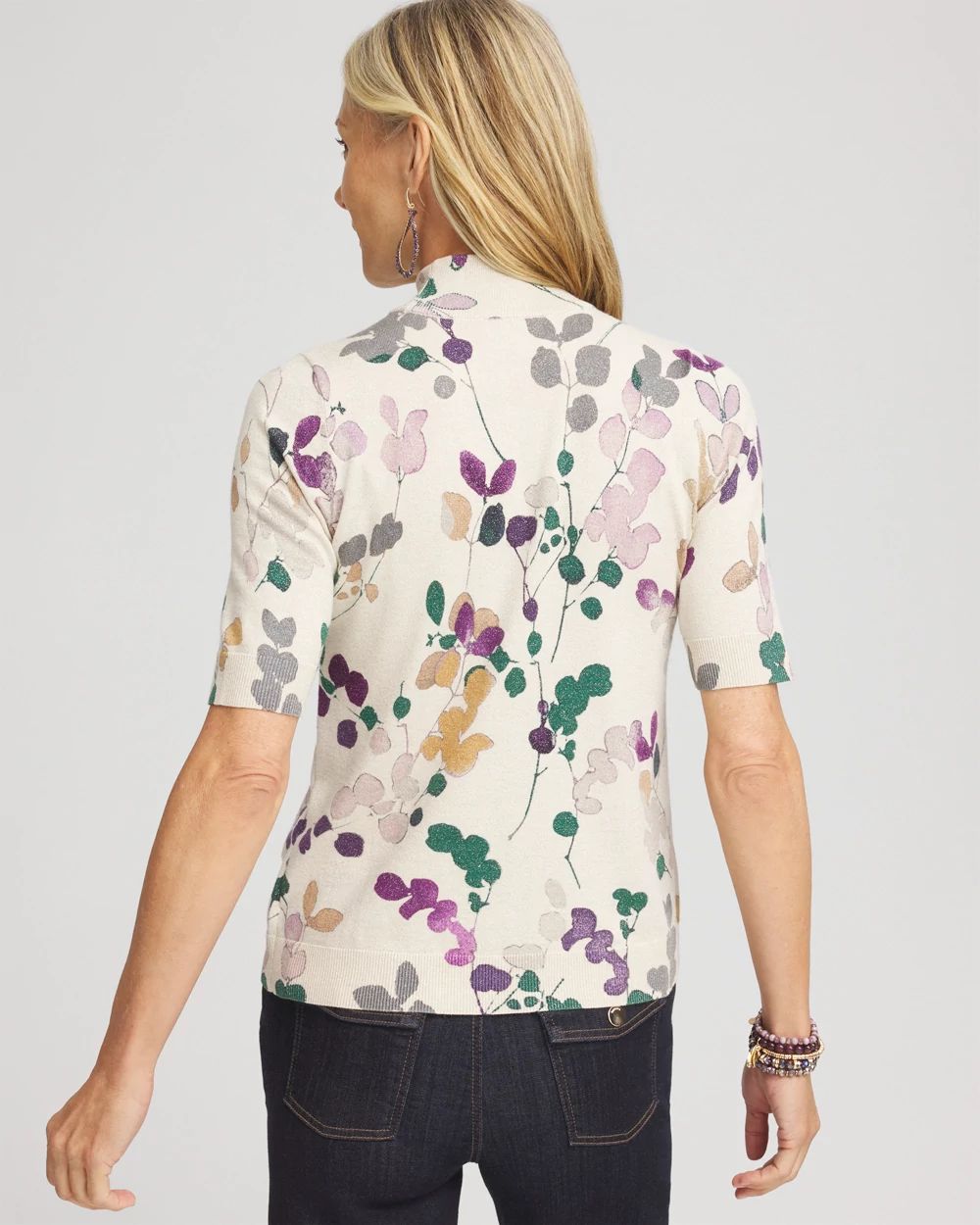 Floral Elbow Sleeve Mock Neck Sweater