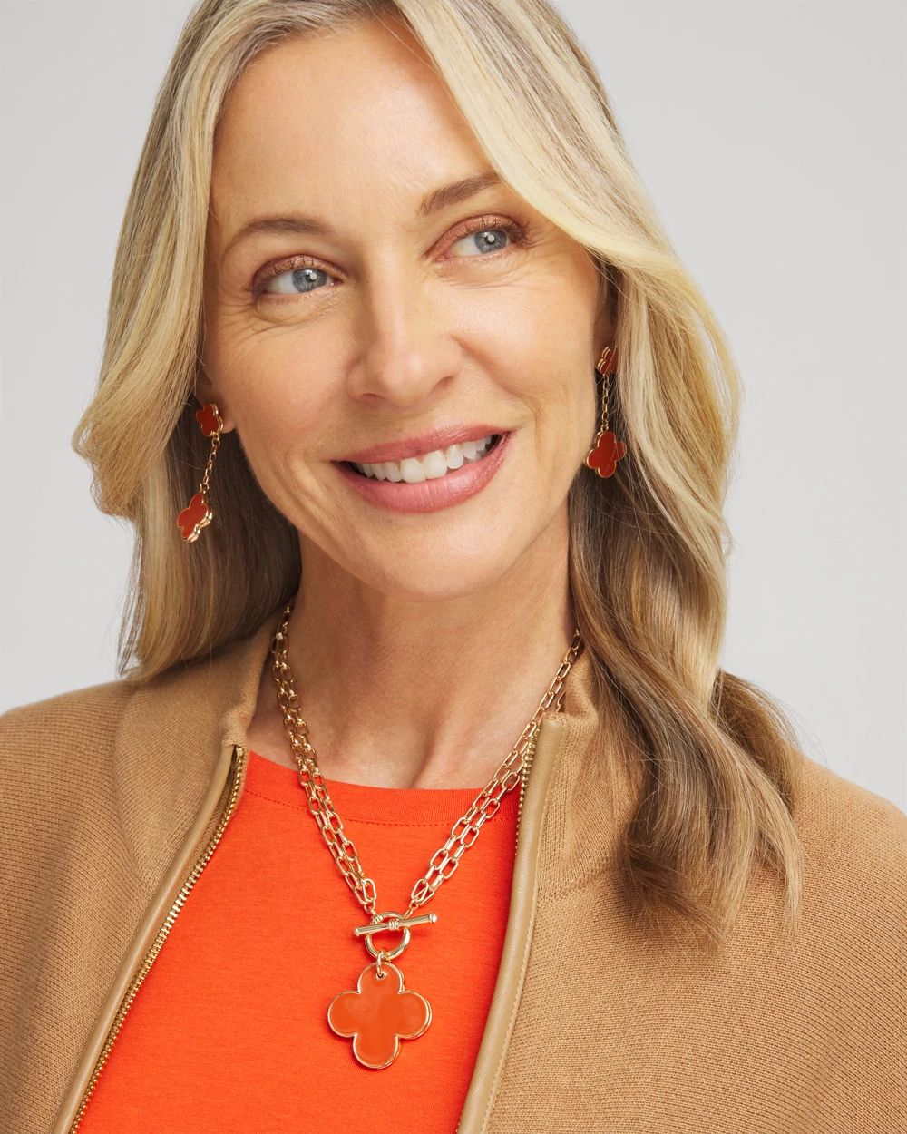 Orange Reversible Pendant Necklace