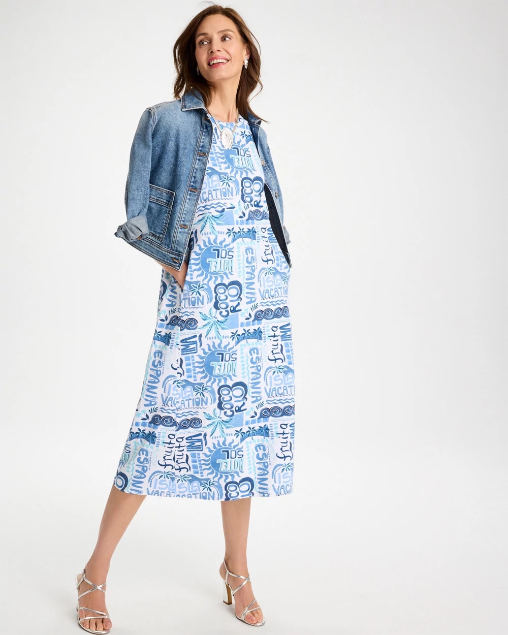 Soft-Stretch Sleeveless Tropical Dress