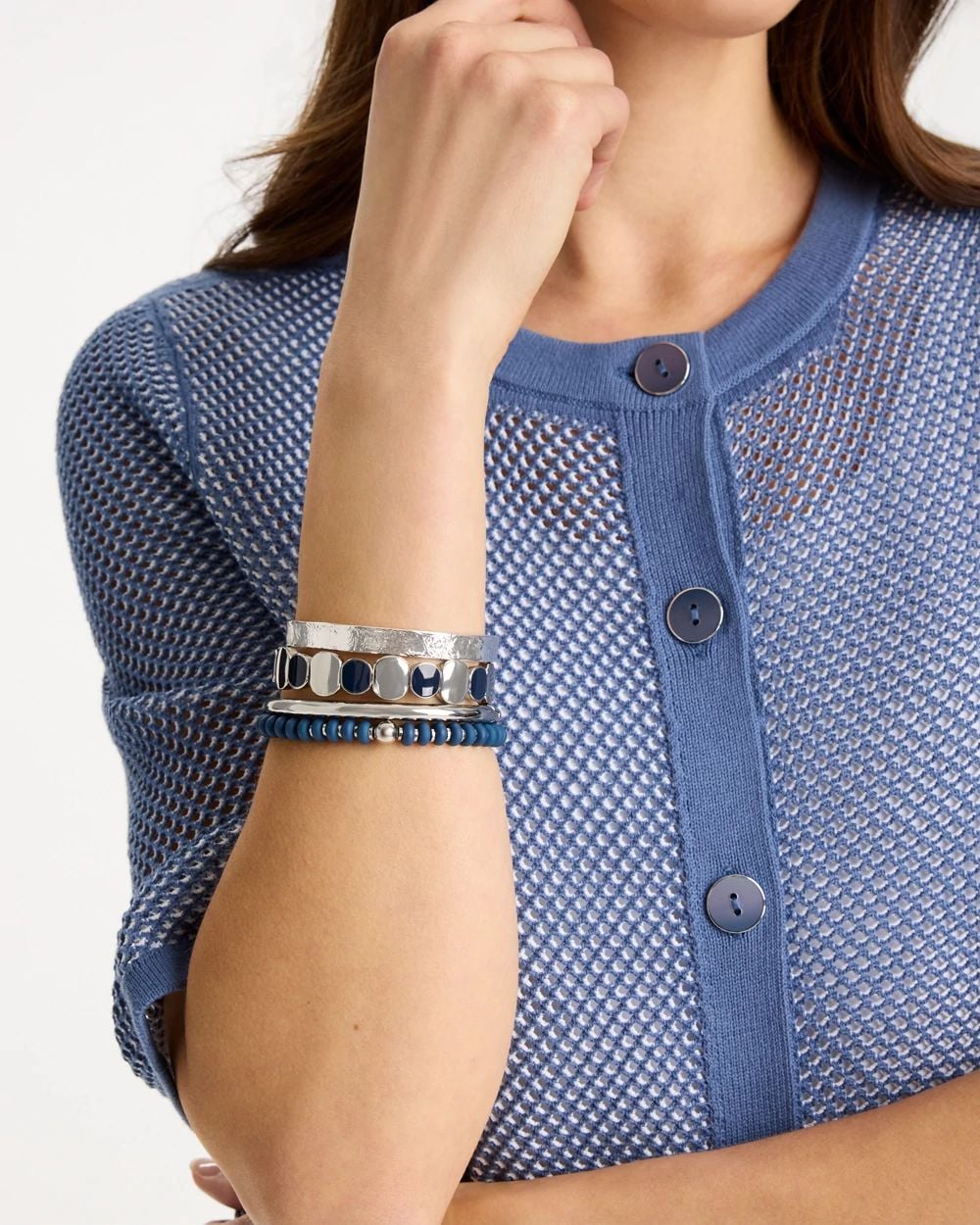 Navy Resin Glam Stretch Bracelet click to view larger image.