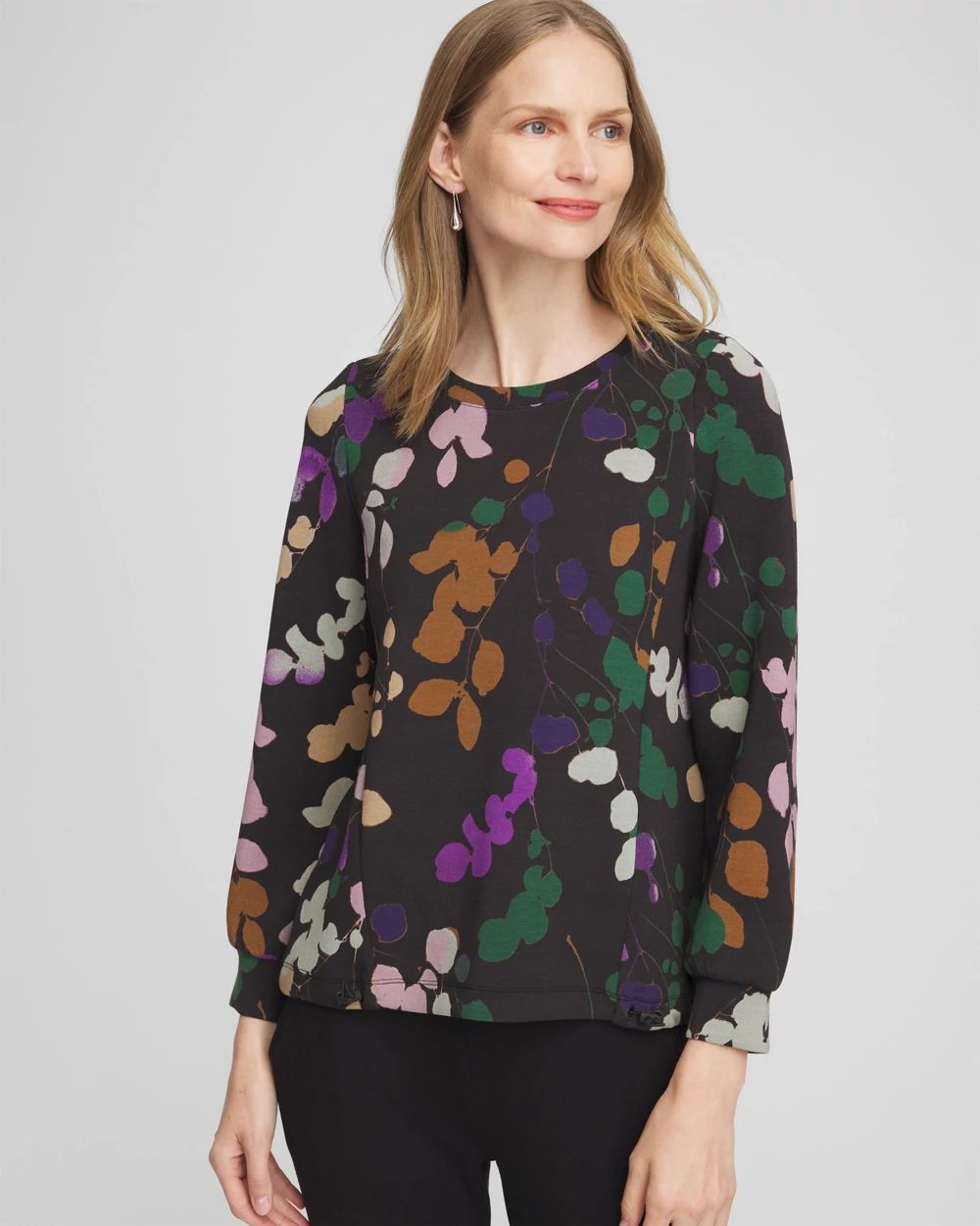 Zenergy® Floral Bungee Hem Long-sleeve Top