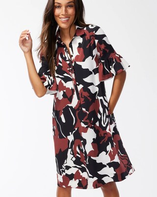 Twill Flounce Sleeve Shirt Dress