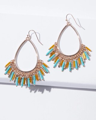 Teal Fringe Hoop Earrings