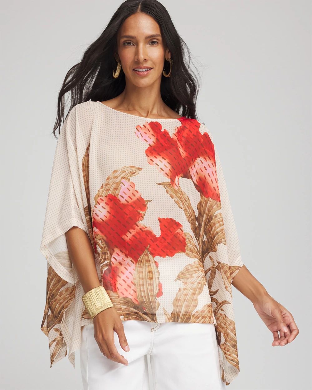 Floral Chiffon Pull-Over Poncho