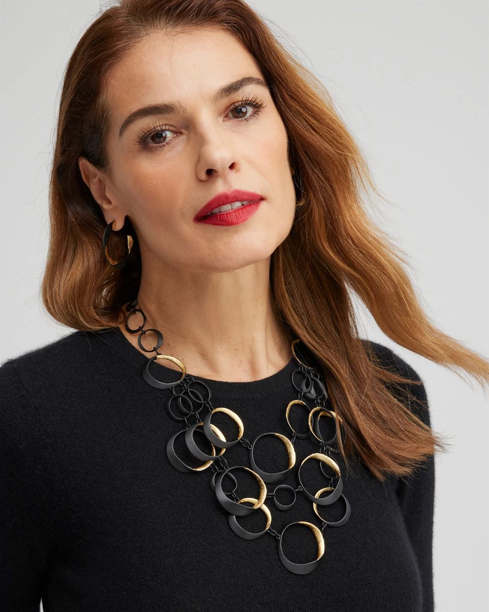 Matte Black Gold Tone Bib Necklace