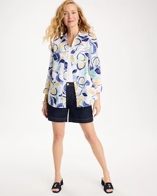 No Iron™ Linen Handpainted Print Shirt click to view larger image.