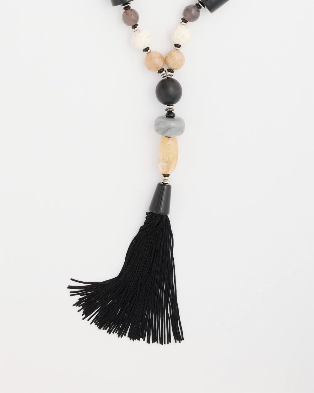 Neutral Large Beaded Tassel Necklace click to view larger image.