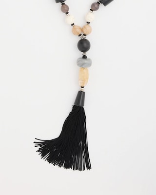 Neutral Large Beaded Tassel Necklace click to view larger image.