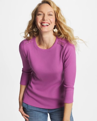 Ribbed Button Crewneck Tee