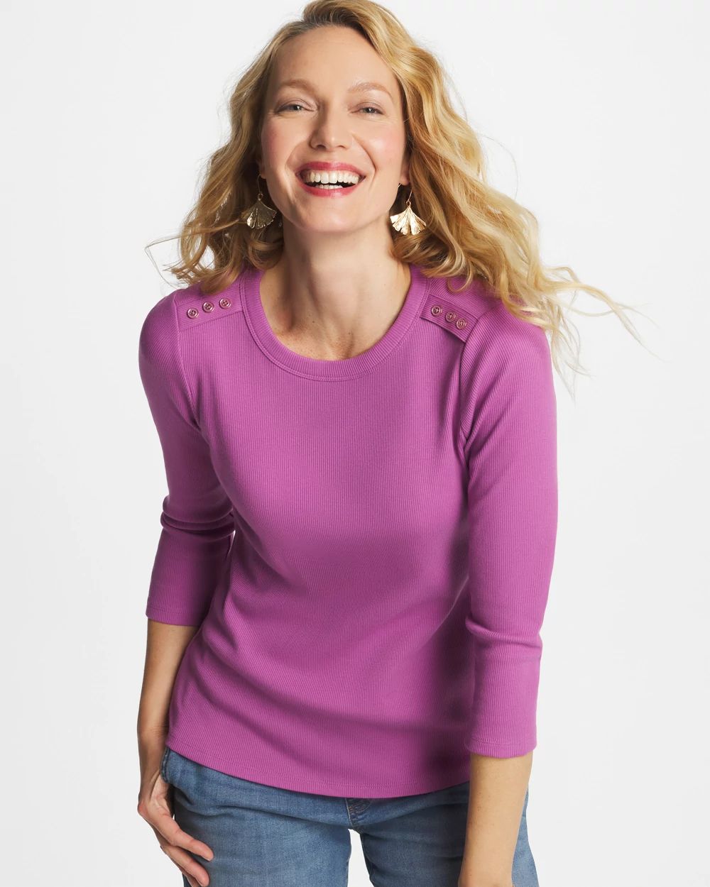 Ribbed Button Crewneck Tee