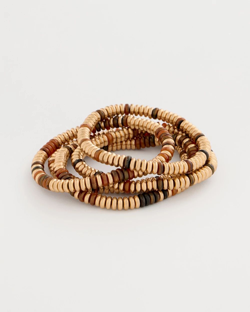 Stretch Set of Three Neutral Beaded Bracelets click to view larger image.