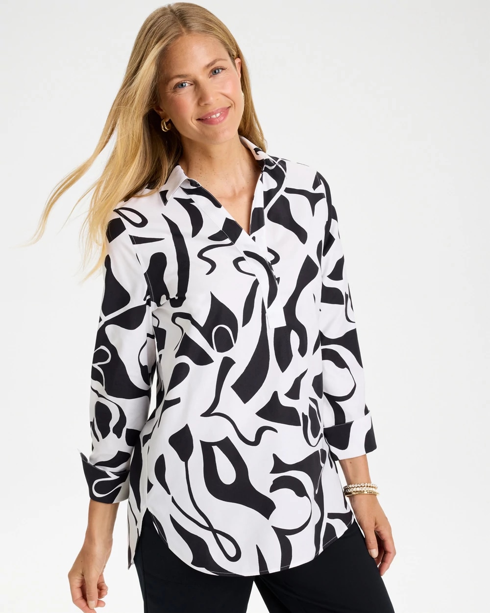 No Iron™ Stretch Two-Tone Print Tunic, photo 1 of 5