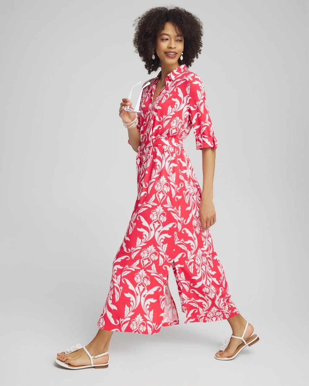 Silk Blend Roll Tab Shirt Dress