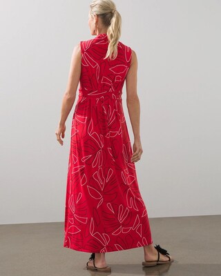 Leaf Print Pleated Maxi Dress