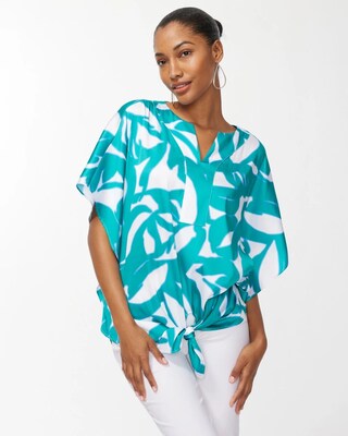 Leaf Print Tie-Front Top
