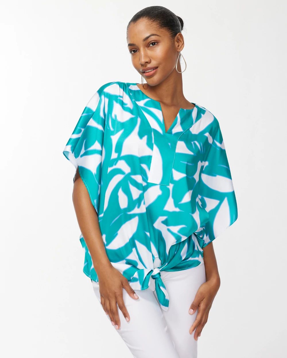 Leaf Print Tie-Front Top