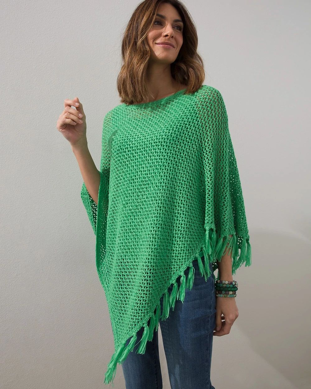Green Tape Yarn Poncho