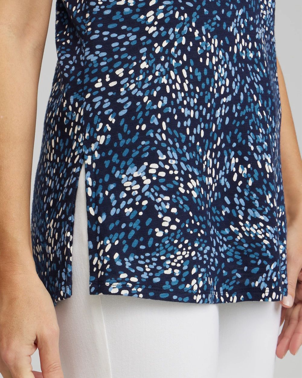 Dot Print Collared Tunic Tank