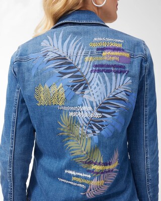Lurex Palm Print Denim Jacket