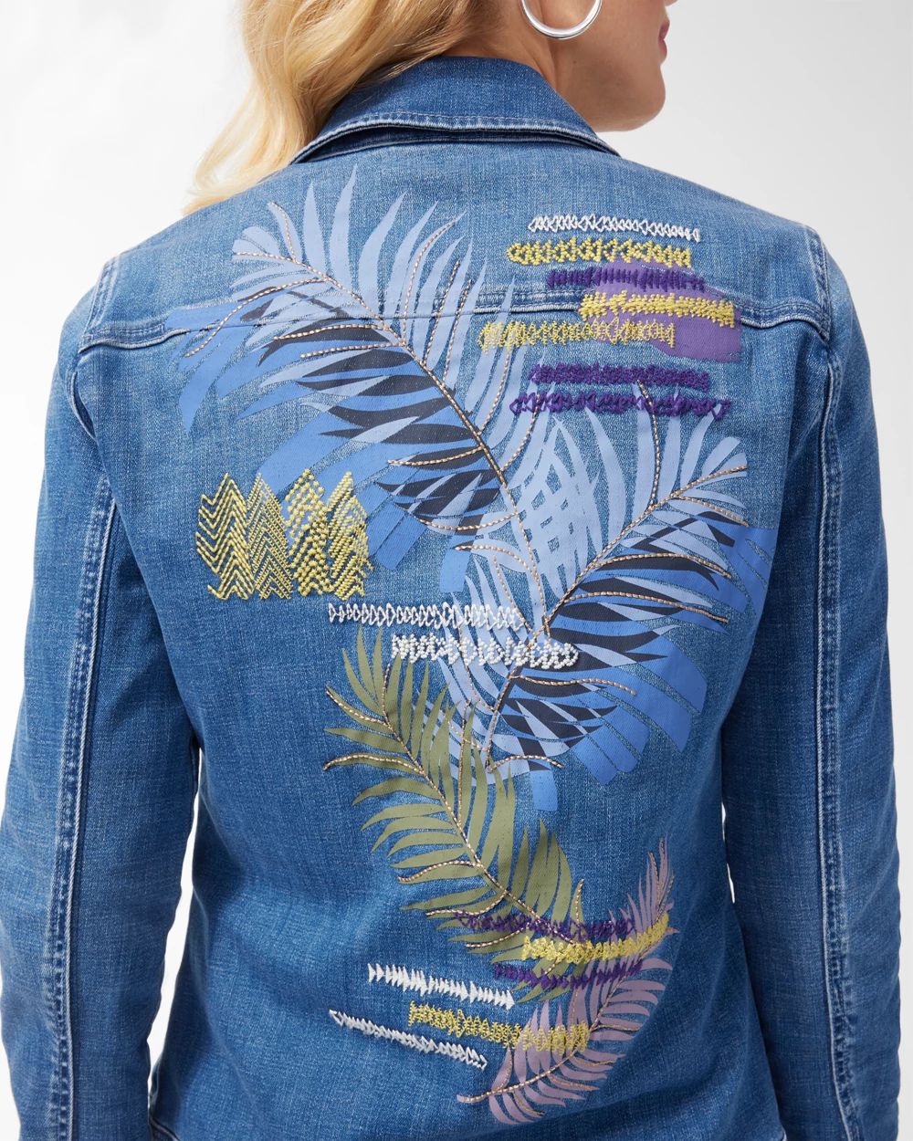 Lurex Palm Print Denim Jacket
