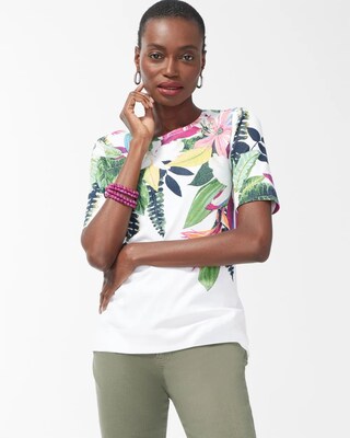 Floral  Print Cotton Crew Neck Tee