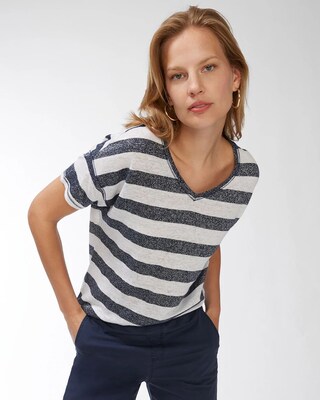 Linen-Blend Navy Stripe Tee
