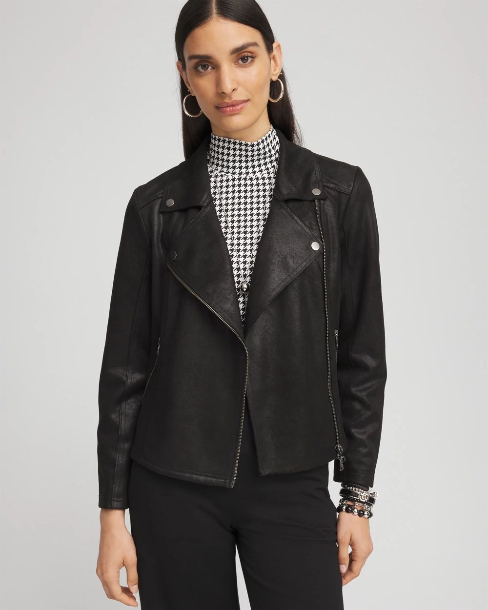 Stretch Faux Suede Moto Jacket