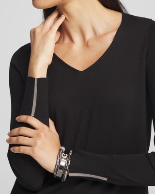 Caviar Trim V-Neck Pullover Sweater click to view larger image.