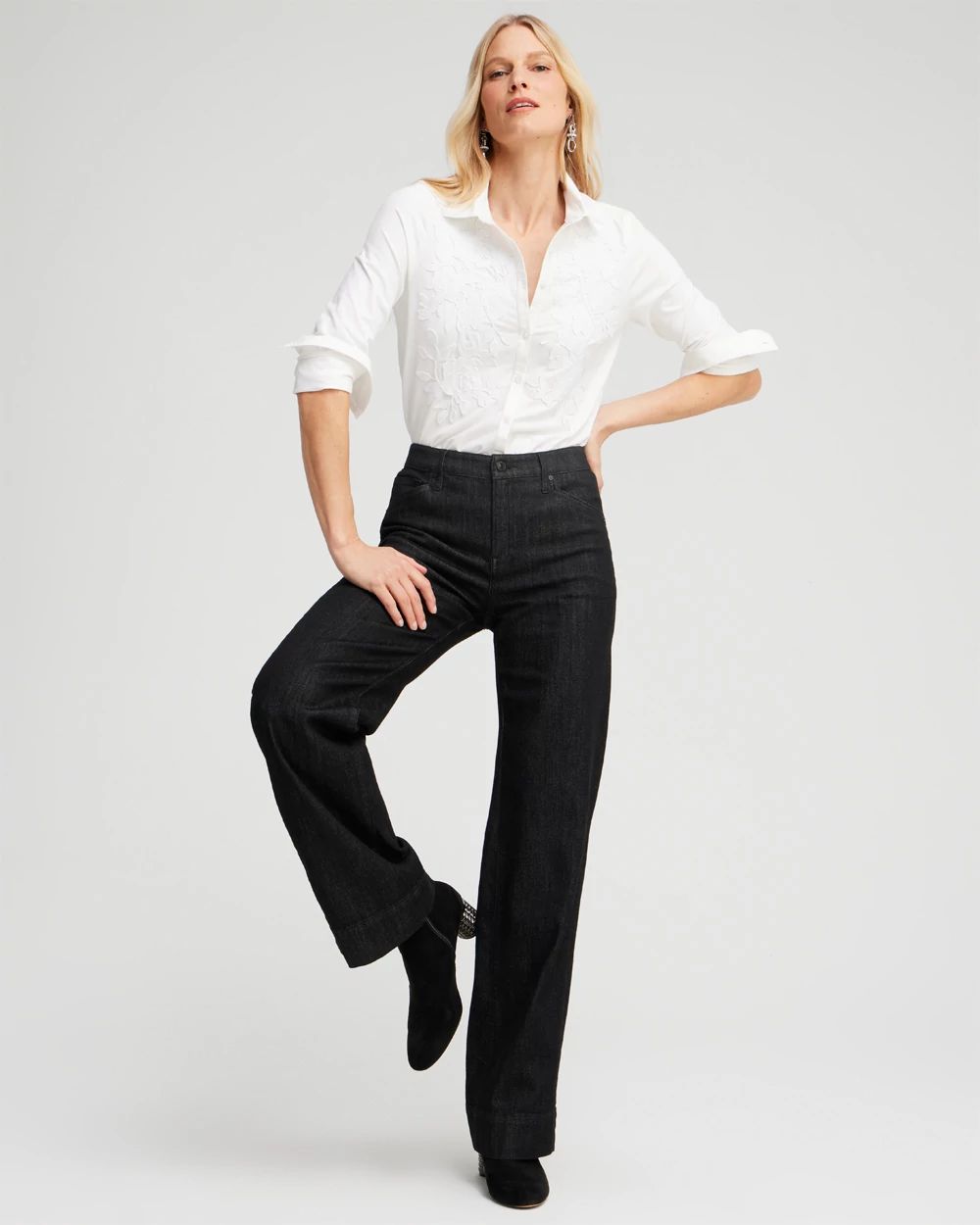 Knit Woven Lace Applique Shirt