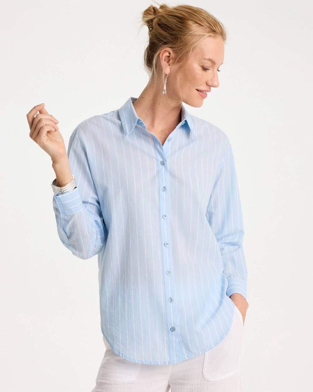 Cotton Voile Collared Striped Shirt