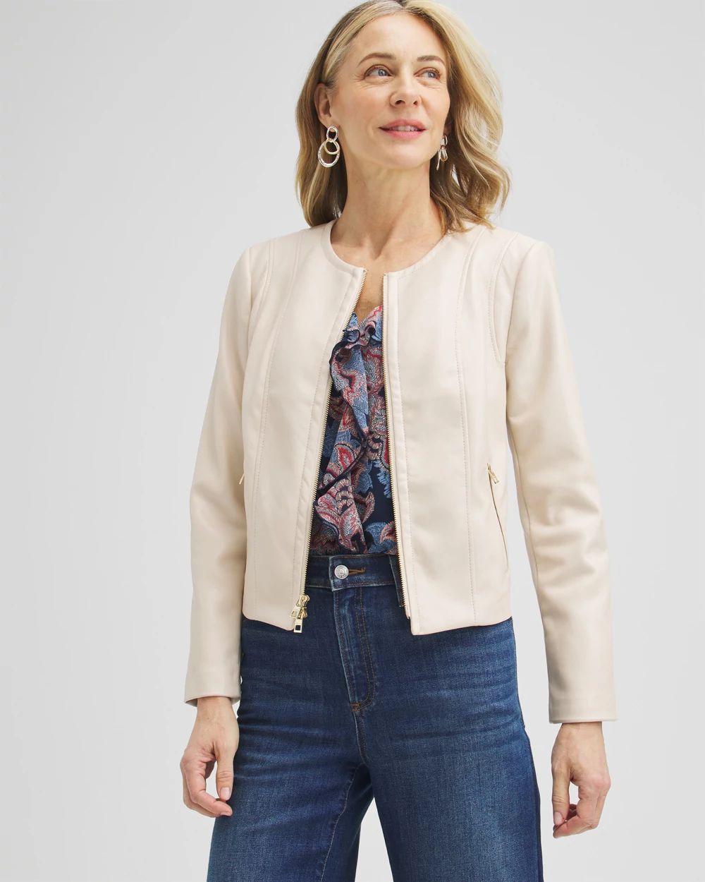 Faux Leather Ponte Detail Jacket