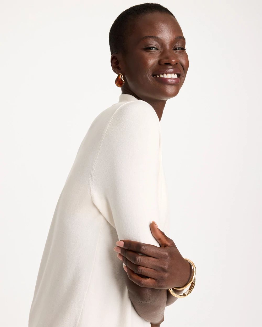 Ella Mockneck Elbow-Sleeve Sweater click to view larger image.