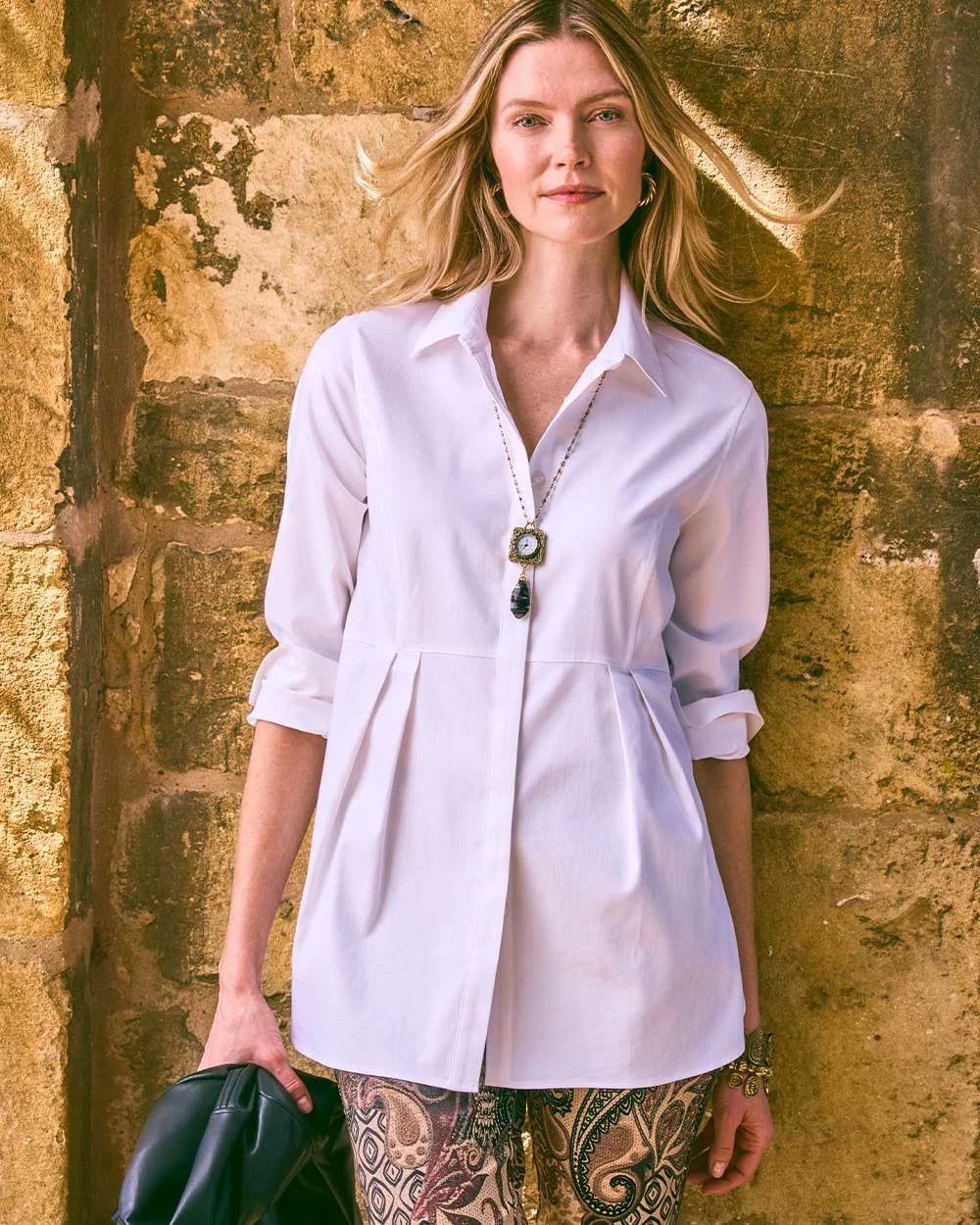 No Iron™ Peplum Pleated Shirt