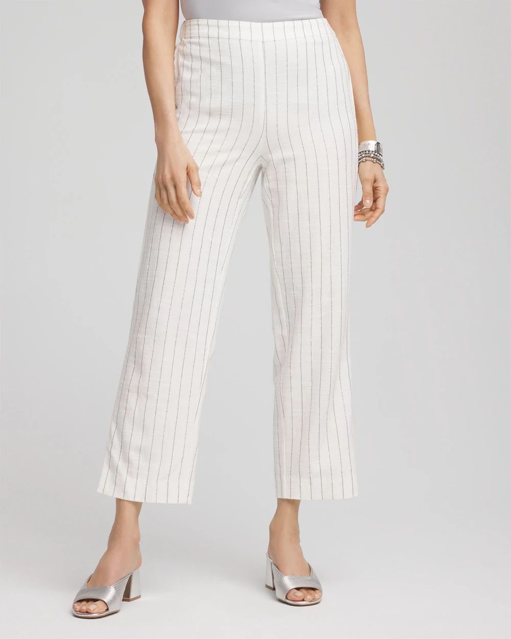 Metallic Striped Straight Cropped Pants
