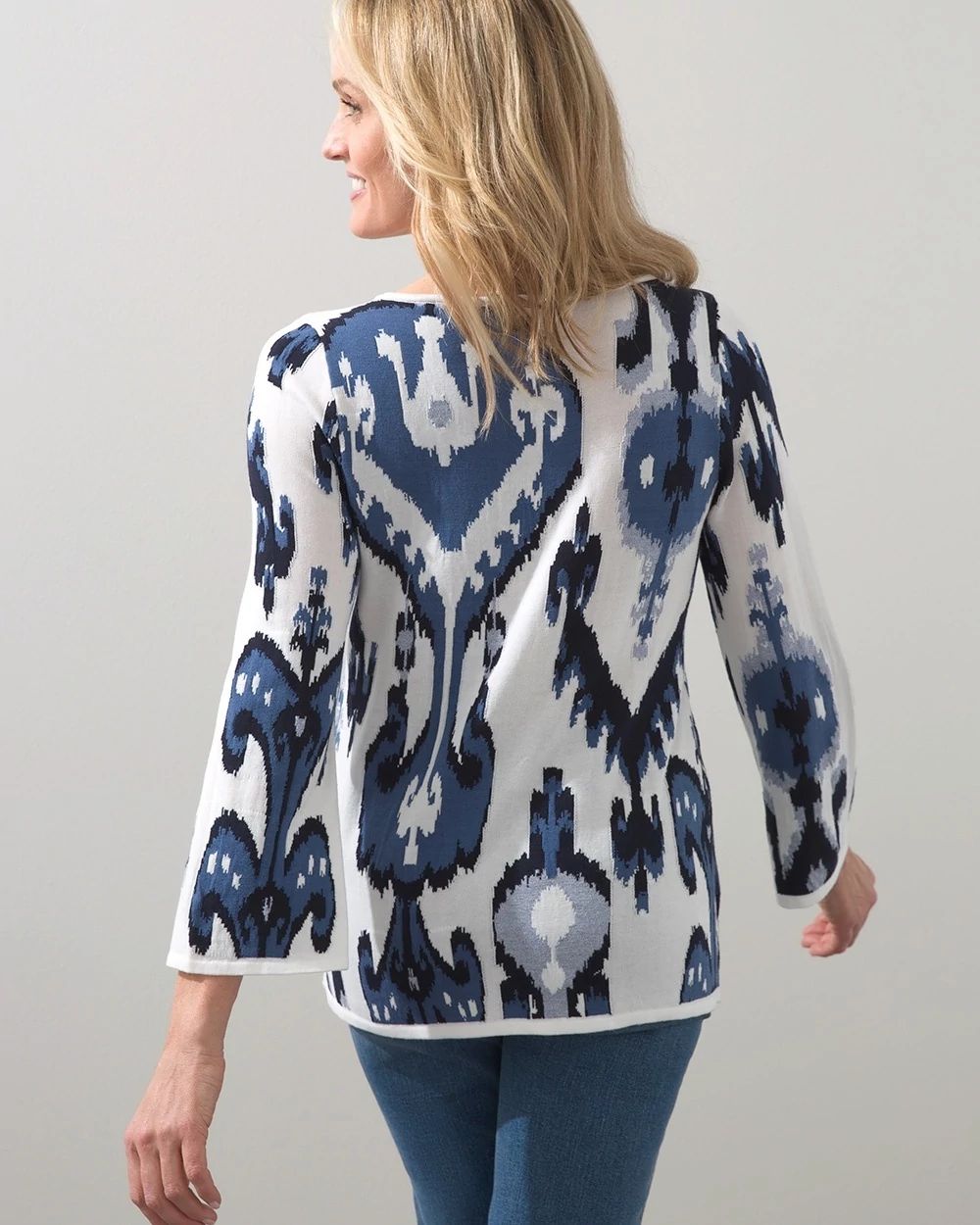 Ikat Print Intarsia Pullover Sweater