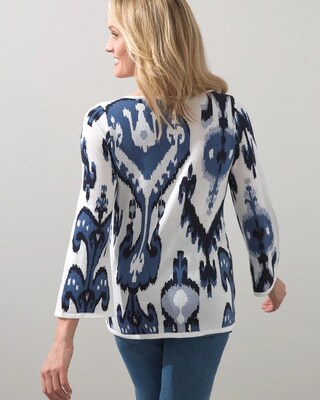 Ikat Print Intarsia Pullover Sweater