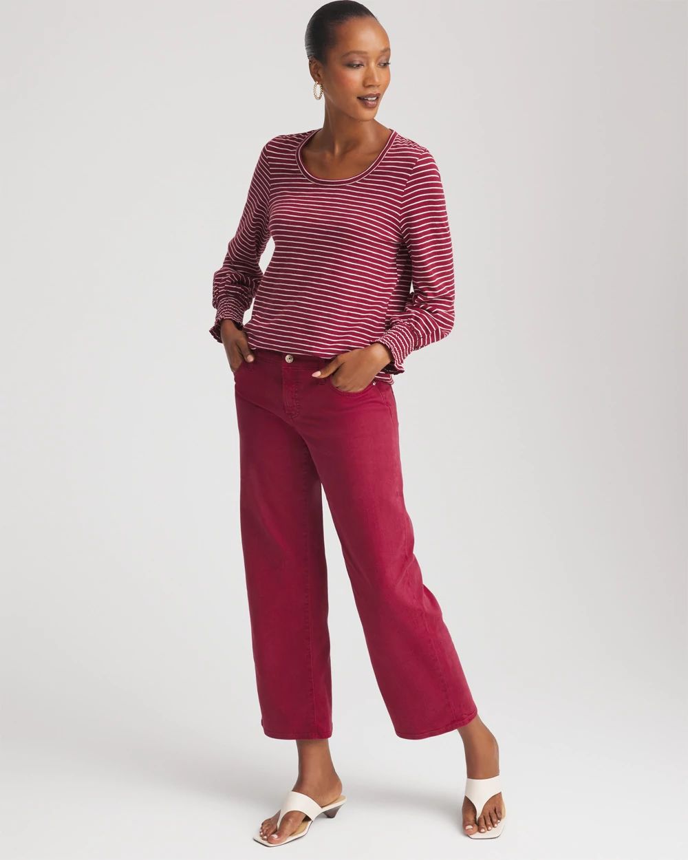 Smocked-Sleeve Cotton-Slub Tee