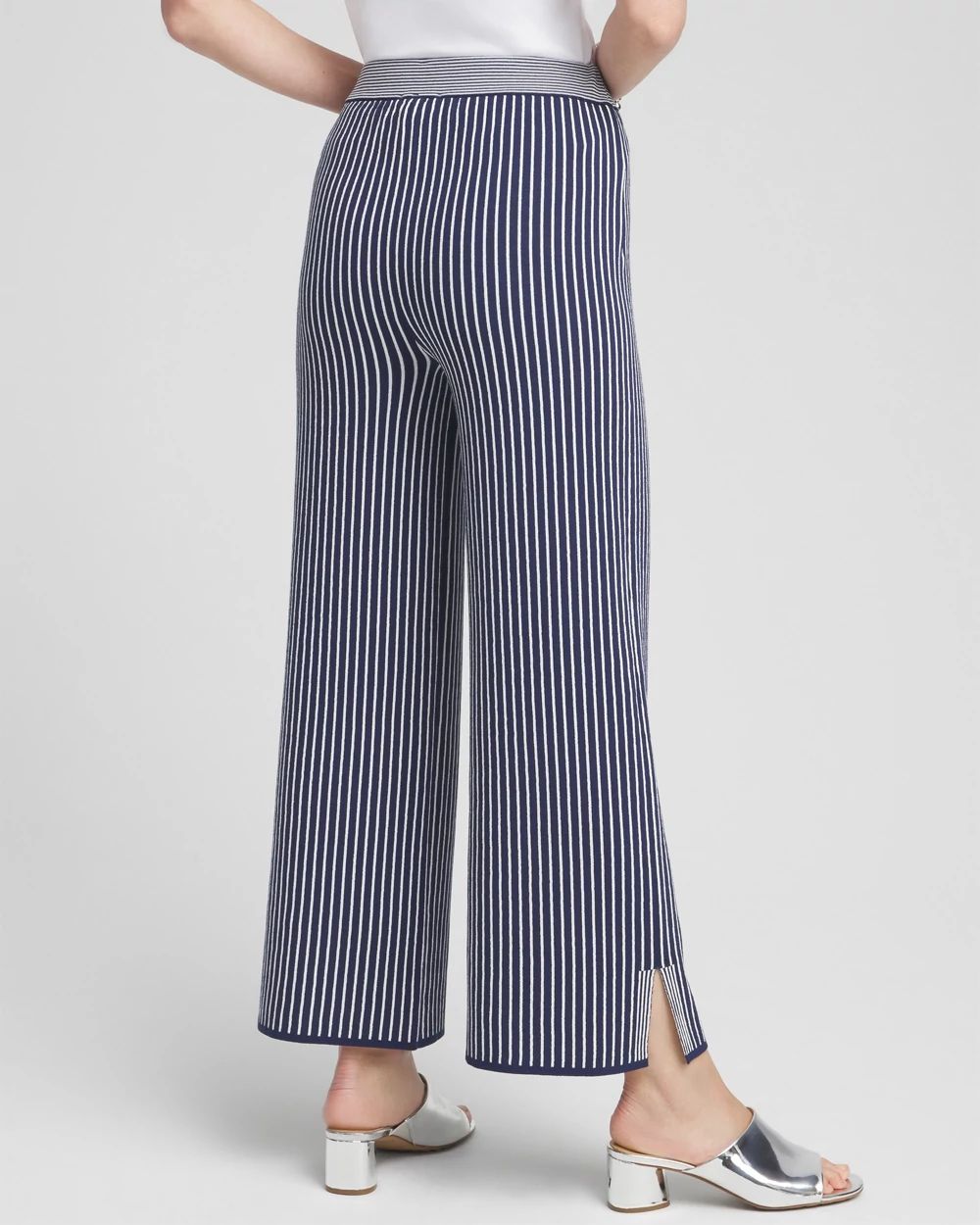 Stripe Wide Leg Sweater Cropped Pants click to view larger image.