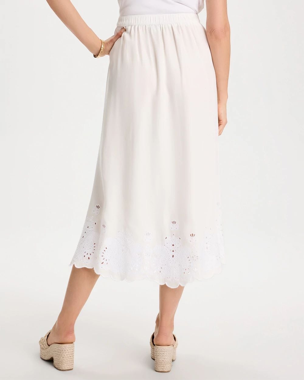 Alabaster Twill Embroidered Hem Skirt