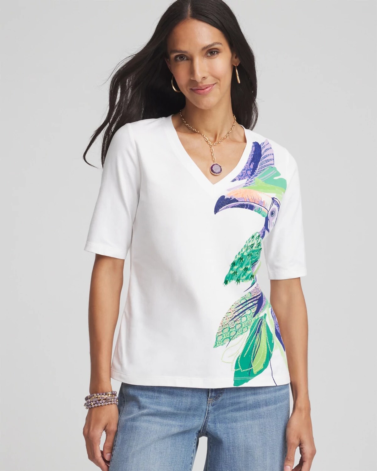 Chico's Island V-neck Perfect Tee In White In White