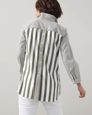 No-Iron Stretch Striped Button-Back Tunic