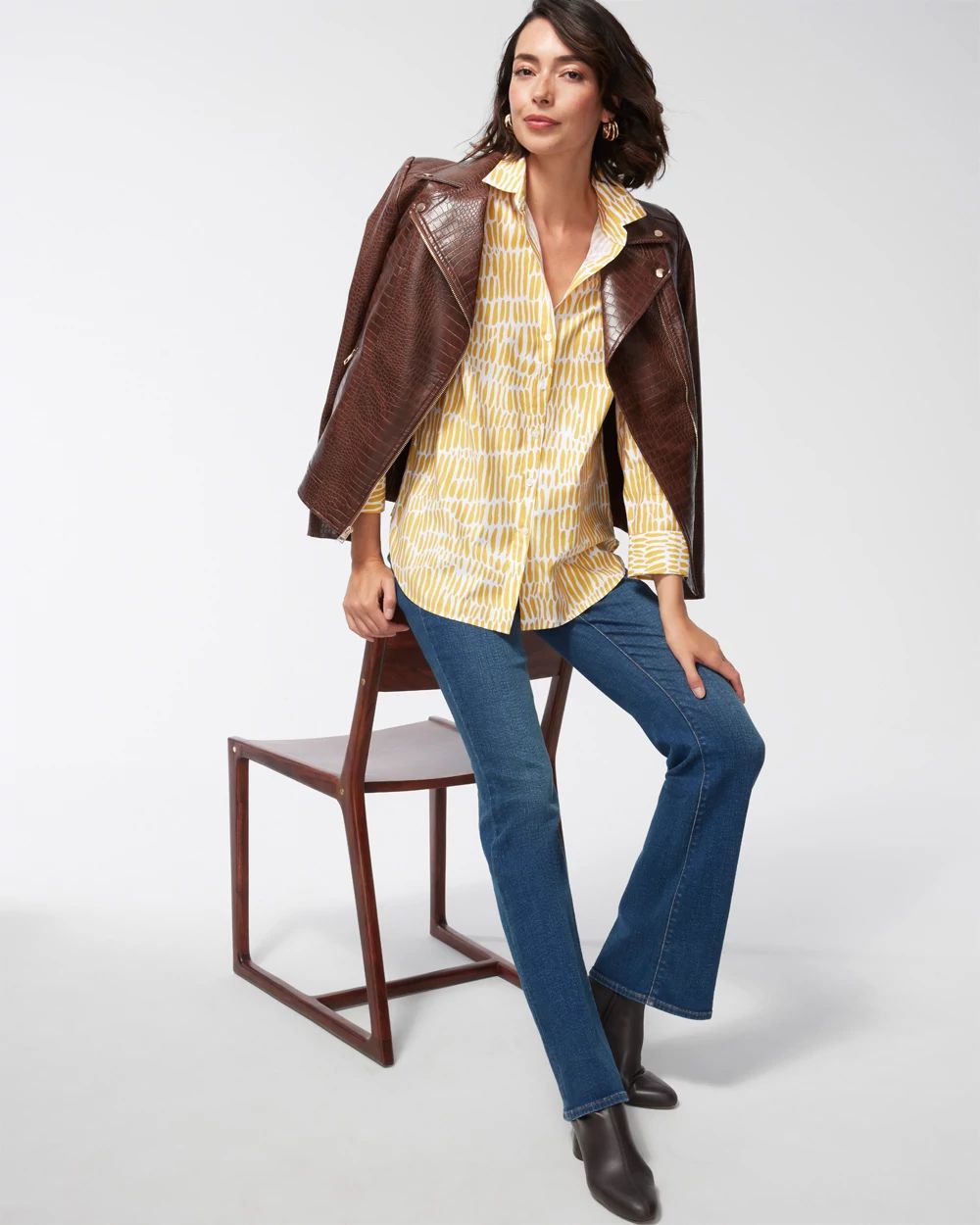 No Iron Stretch Yellow Animal Print Shirt