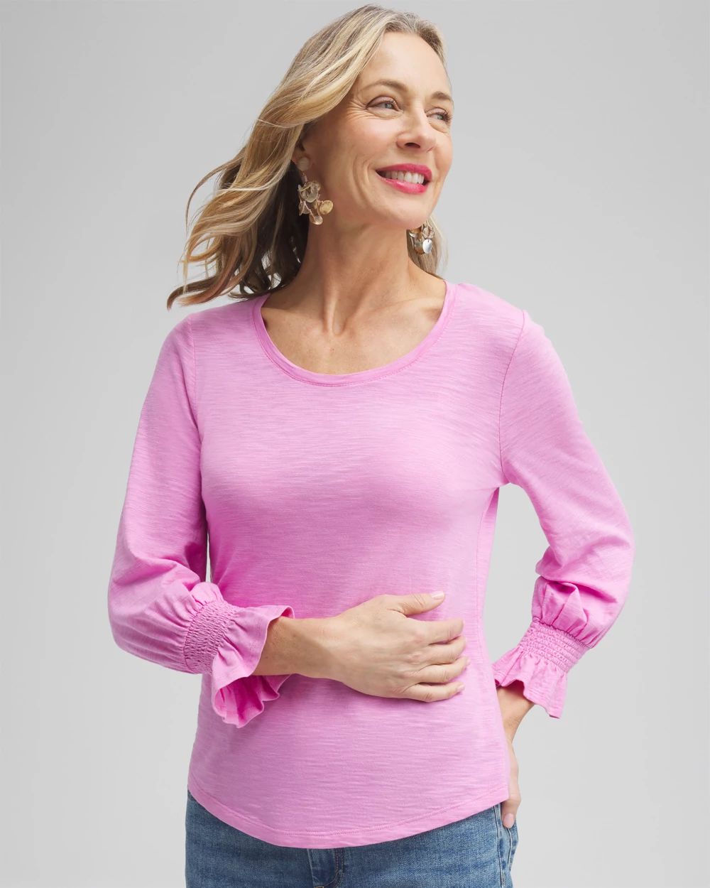 Smocked 3/4 Sleeve Tee