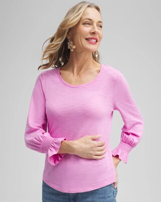 Smocked 3/4 Sleeve Tee