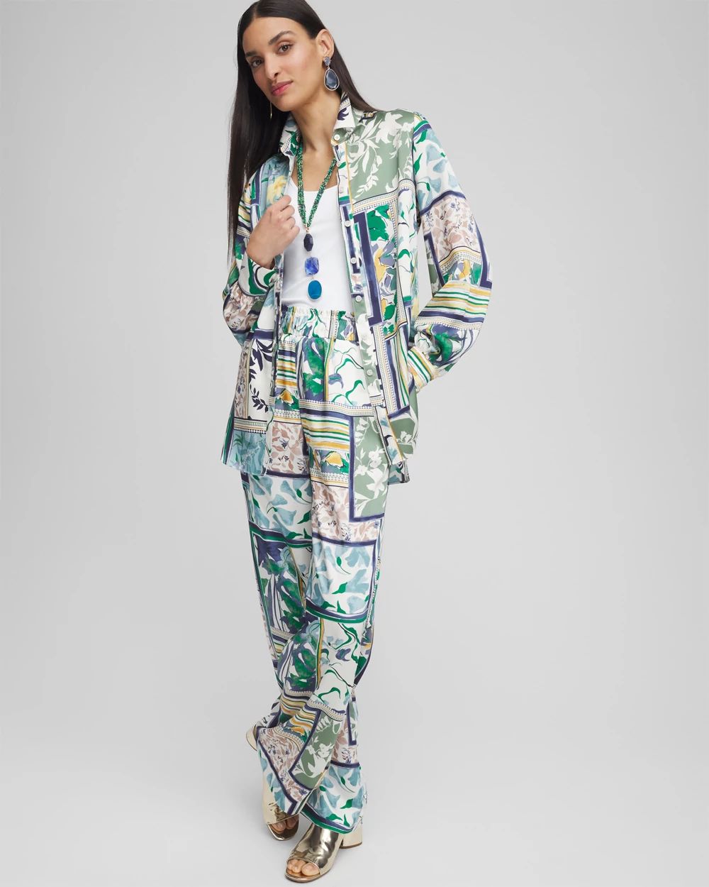 Faux Silk Coastal Collared Shirt