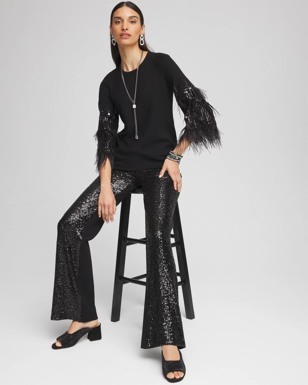 Feather Sequin Pullover Sweater click to view larger image.