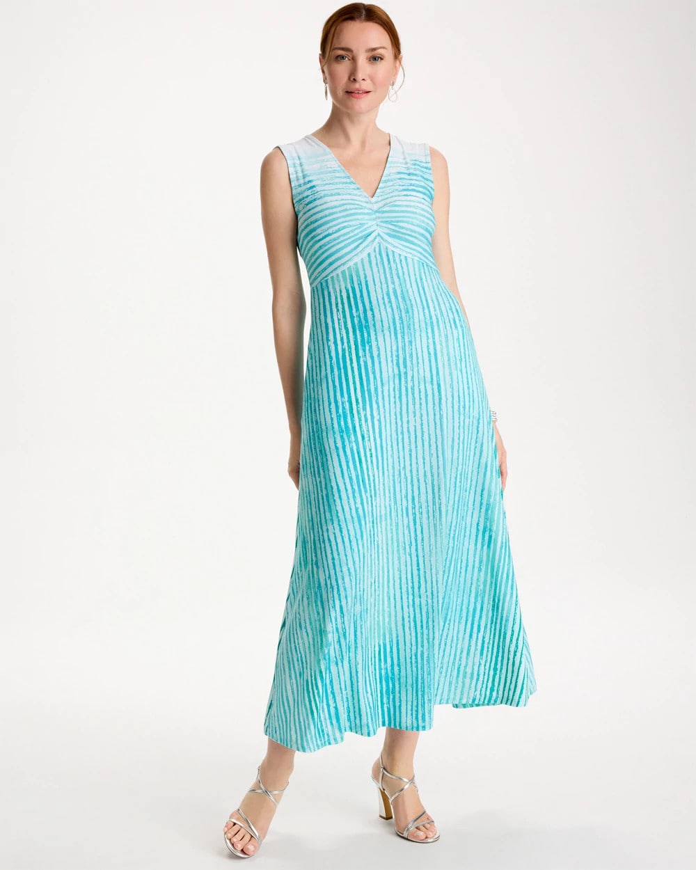 Chico's Ombre Coastal Striped Knit Dress In Bondi Blue