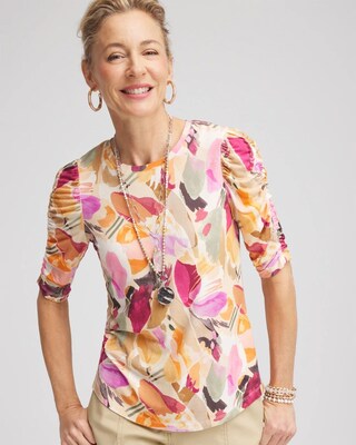 Touch of Cool™ Ruched Sleeve Print Tee